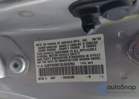 2003 Honda Element Ex из США, поврежденный, VIN 5J6YH28513L043265